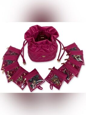 Fuchsia Drawstring Cosmetic Bag Set - Unbranded